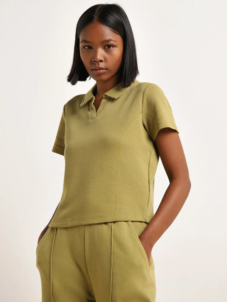 Studiofit Olive Textured Cotton T-Shirt