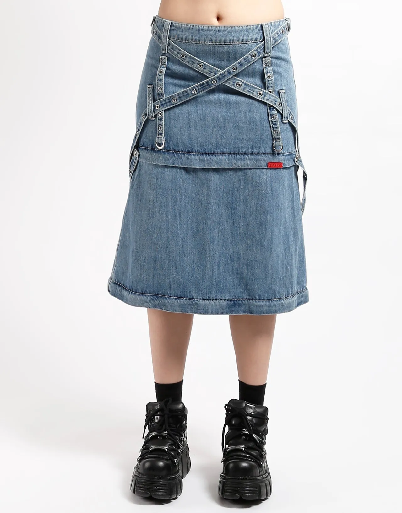 TRIPLE ZIP OFF SKIRT LIGHT DENIM