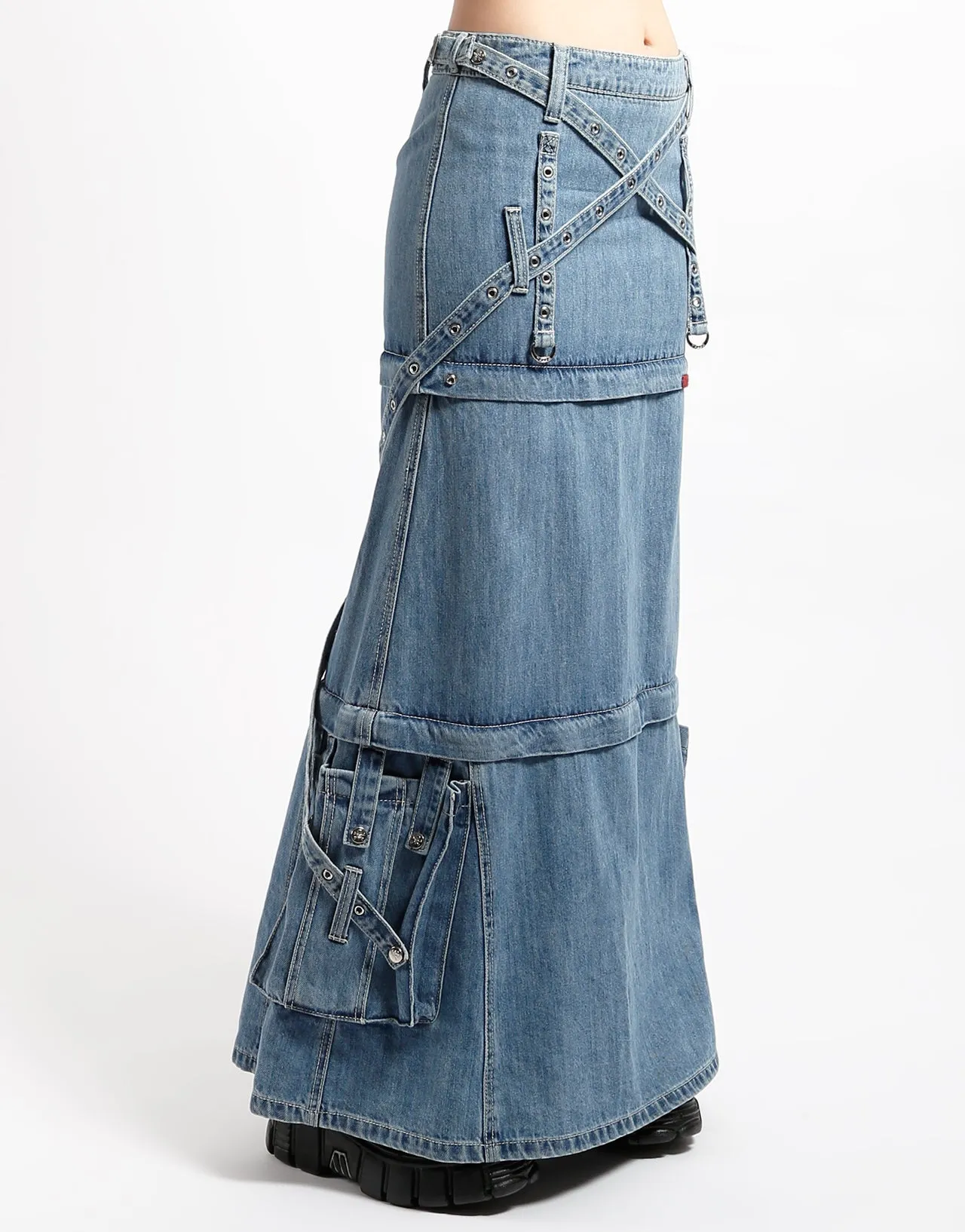 TRIPLE ZIP OFF SKIRT LIGHT DENIM