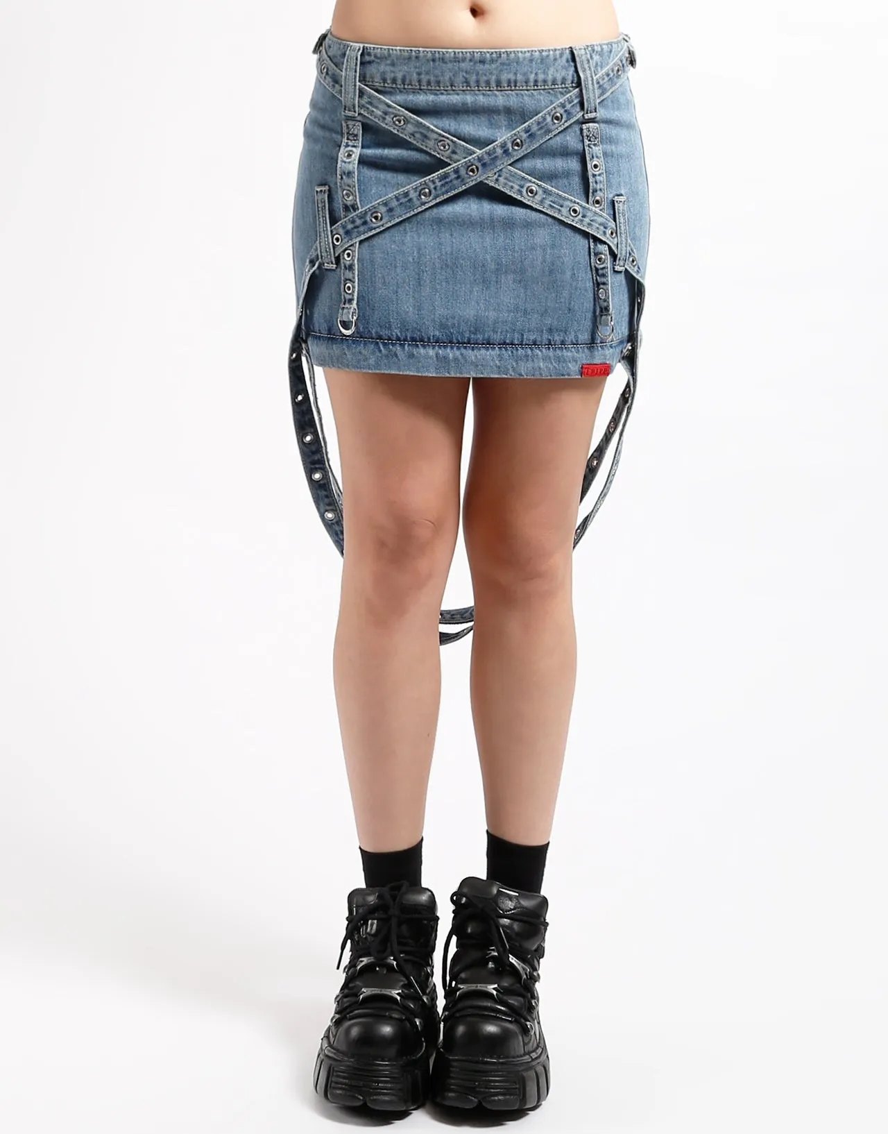 TRIPLE ZIP OFF SKIRT LIGHT DENIM