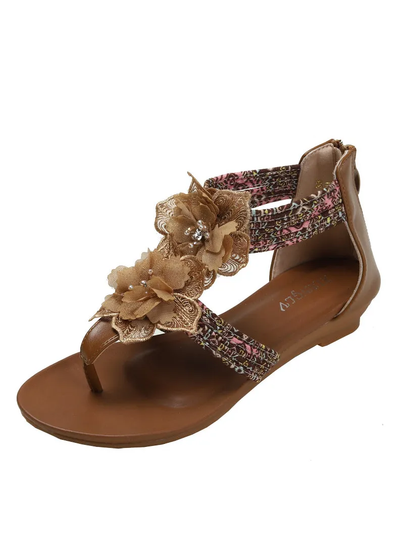 Uniwim Summer beach by the seaside sandals Pinch Flower Bohemian Beach Shoes