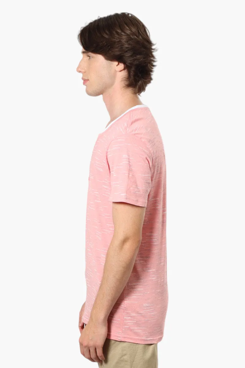 Urbanology Patterned V-Neck Henley Tee - Pink