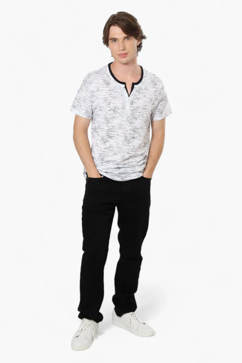 Urbanology Patterned V-Neck Henley Tee - White