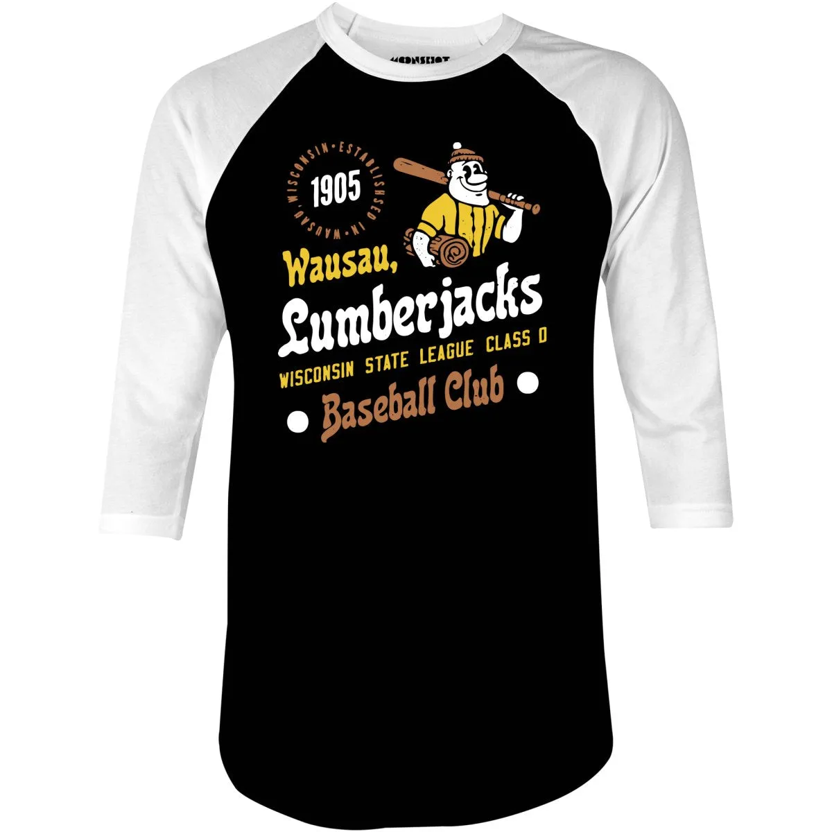 Wausau Lumberjacks - Wisconsin - Vintage Defunct Baseball Teams - 3/4 Sleeve Raglan T-Shirt