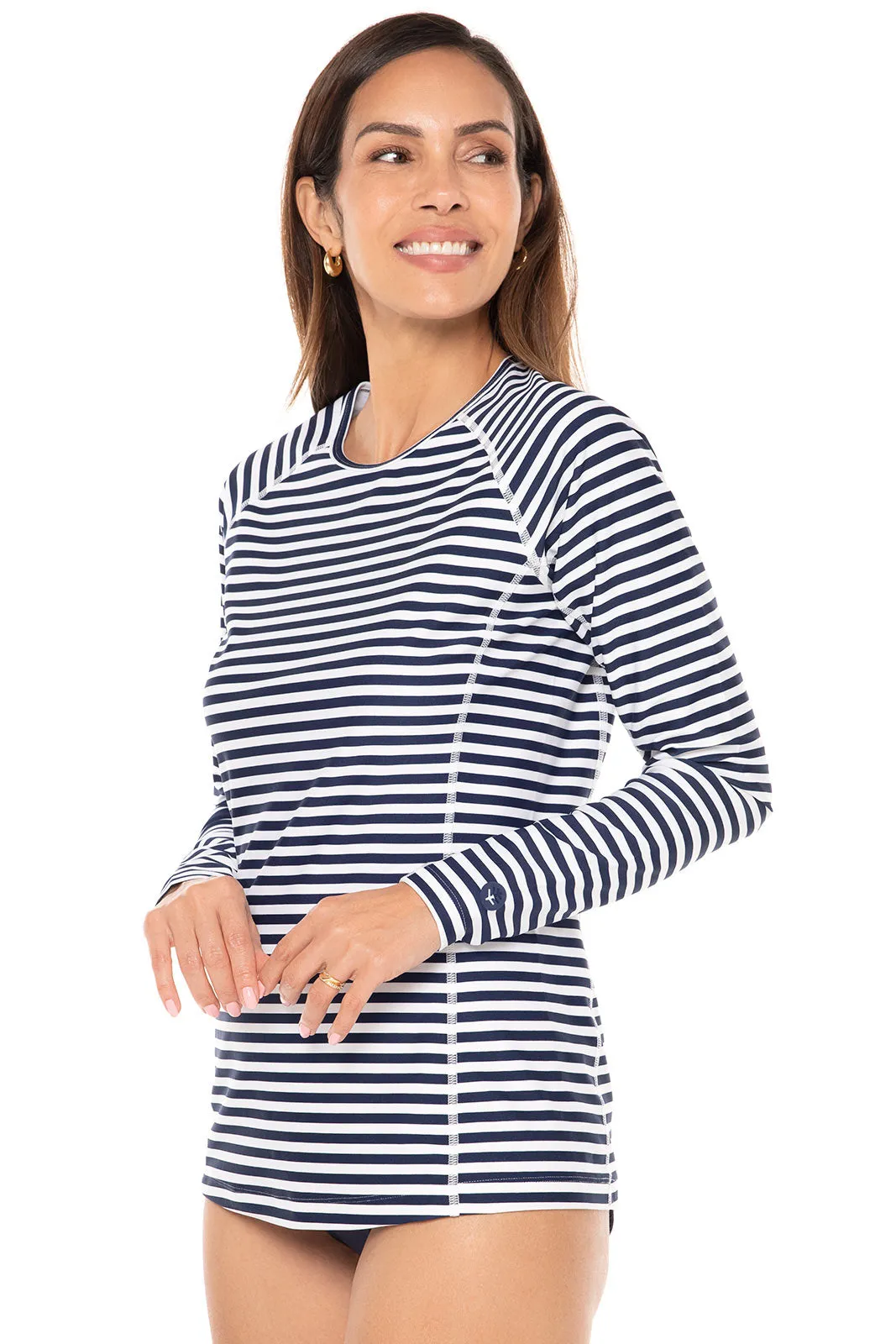 Women's Hightide Long Sleeve Swim Shirt | White/Navy Stripe