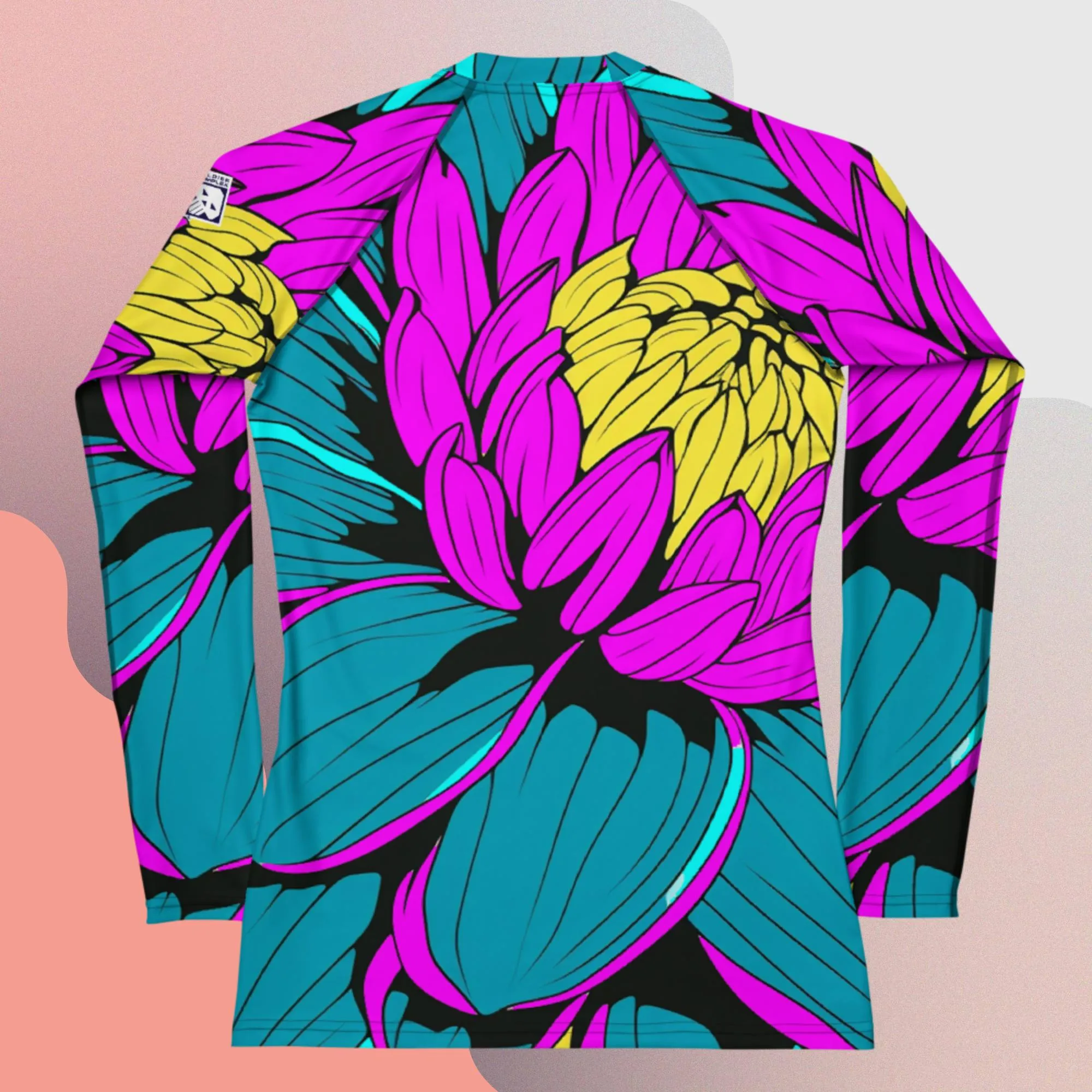 Women's Pop Art BJJ Long Sleeve Rash Guards - Roy Lichtenstein Inspired Dahlia Print 001