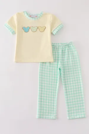 Yellow character french knot boy set